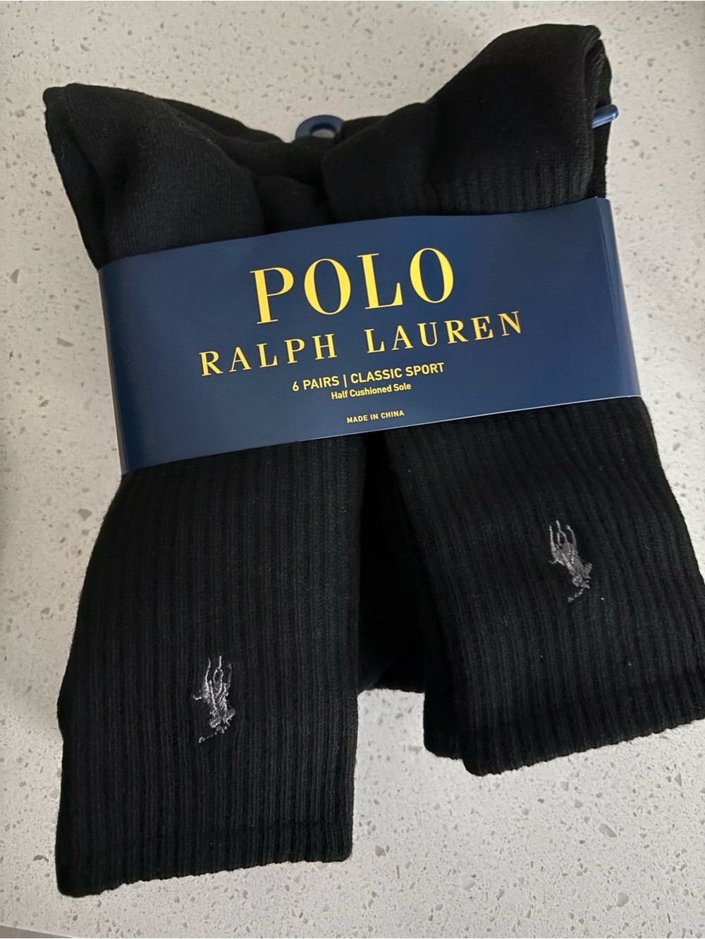 Polo by Ralph Lauren Black Ribbed Crew Socks — 6 Pack